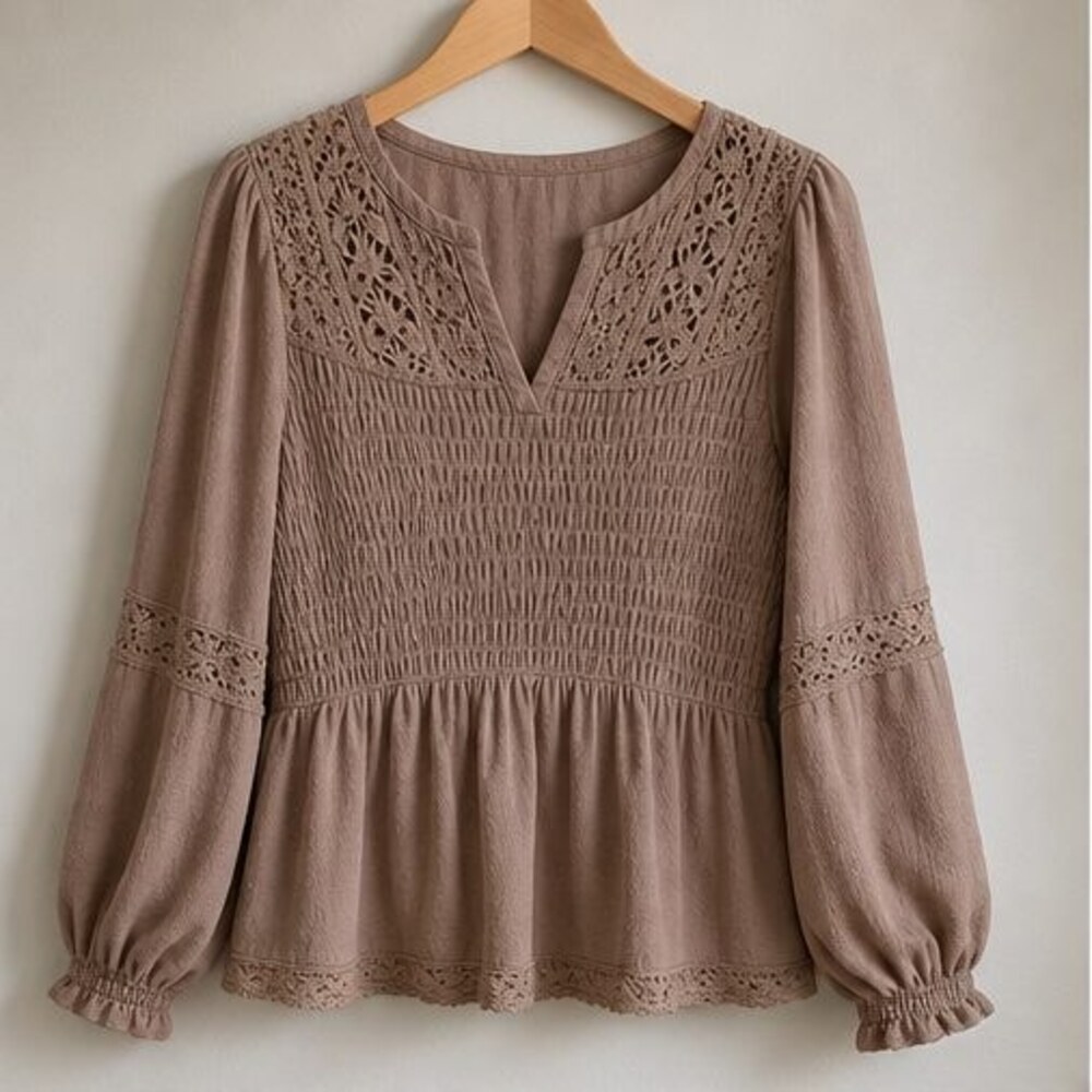 Taupe Ruffle Blouse